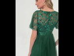 Emerald Green Sheer Sleeve A-Line Maxi Sequin Formal Dress For Brides