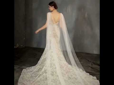 Luxury Long Tulle Wedding Cape Veil With Beadings V642xmj